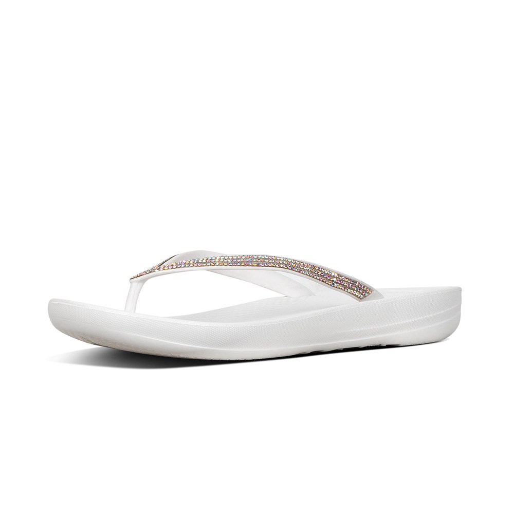 Fitflop Womens Flip-flops - Iqushion Sparkle Ergonomic - White - 809-DJIOTF